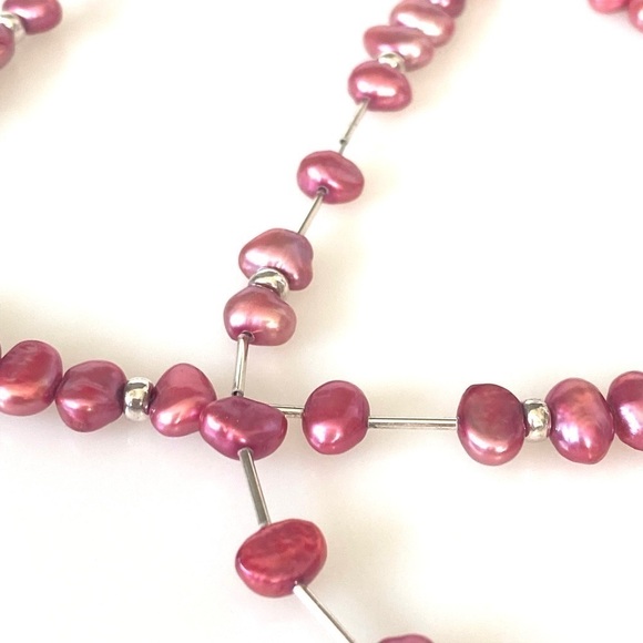 925 Necklace Dyed Pink Fresh Water Pearls - Picture 4 of 9